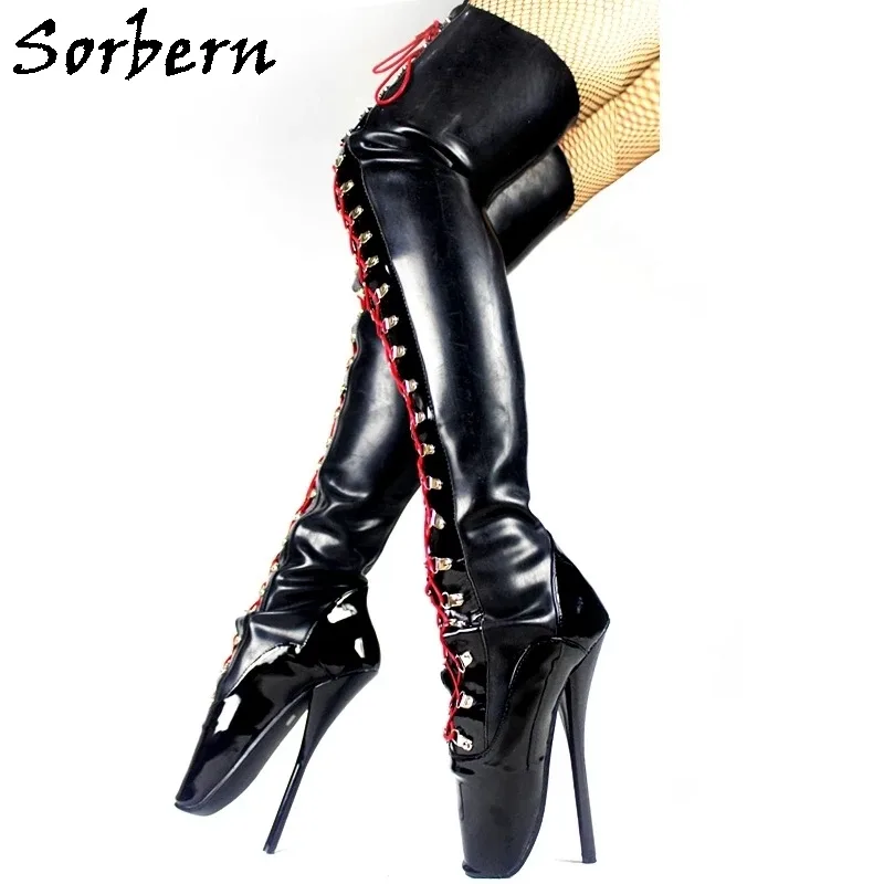 Sorbern Black Shiny Boots Unisex Crotch Thigh High Punitive Shoes ...